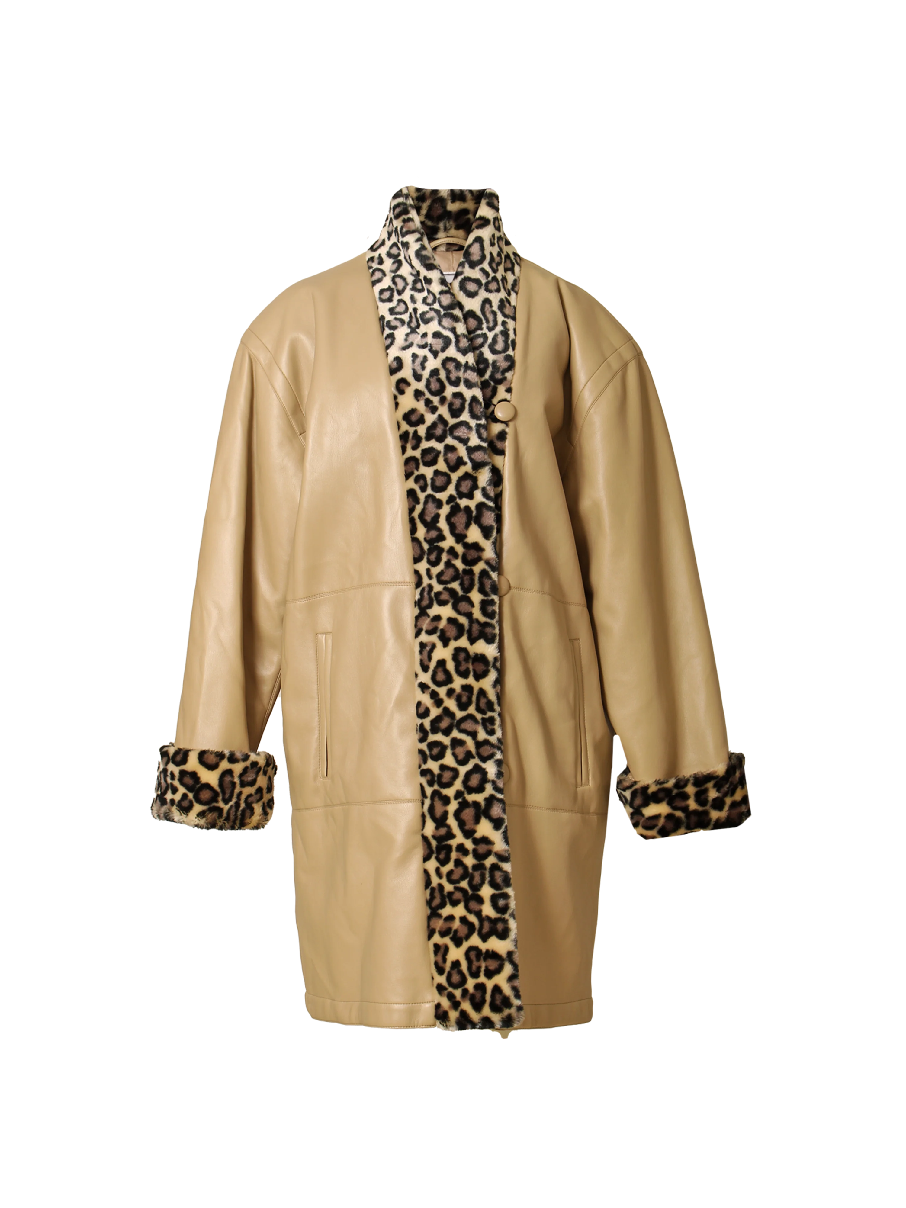 Vintage Faux Leather and Fur Coat - Image 3